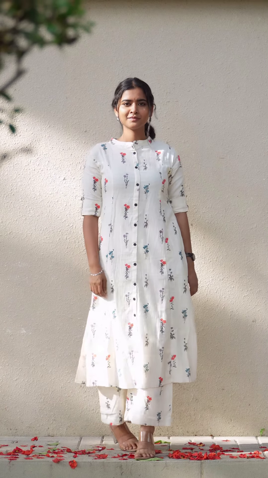 Ruhani Floral Cotton Kurti-Set