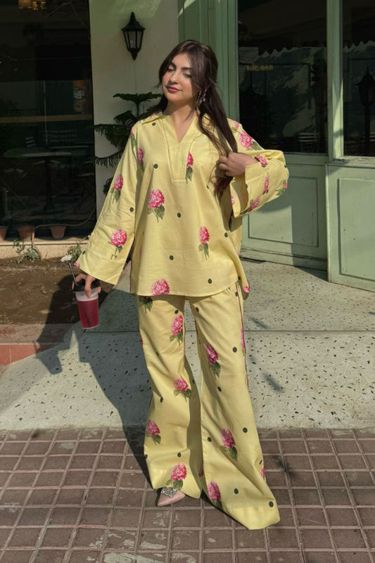 Sundarii Cotton Co-ord Set with Bootcut Pants