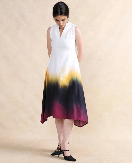 Liya Satin Sleeveless Midi Dress in Ombre Print