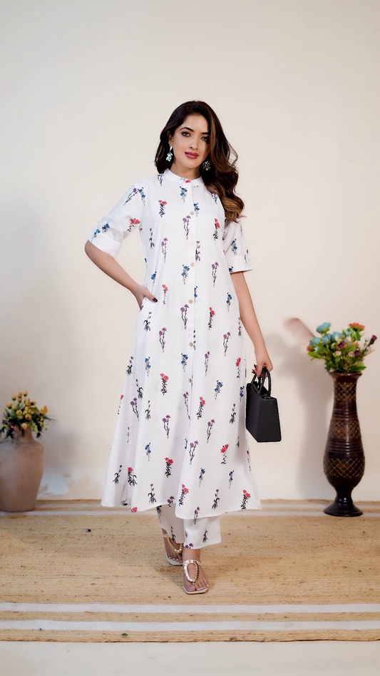 Ruhani Floral Cotton Kurti-Set