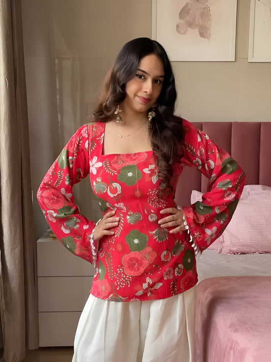Rooh Cotton Flared Sleeves Short Kurti