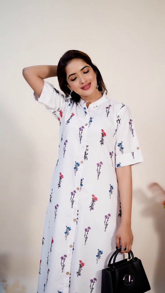 Ruhani Floral Cotton Kurti-Set