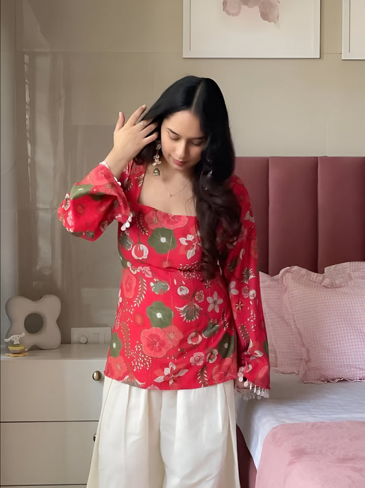 Rooh Cotton Flared Sleeves Short Kurti
