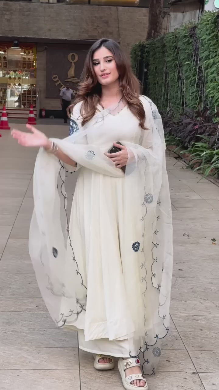 Rasha White Embroidered Anarkali Suit